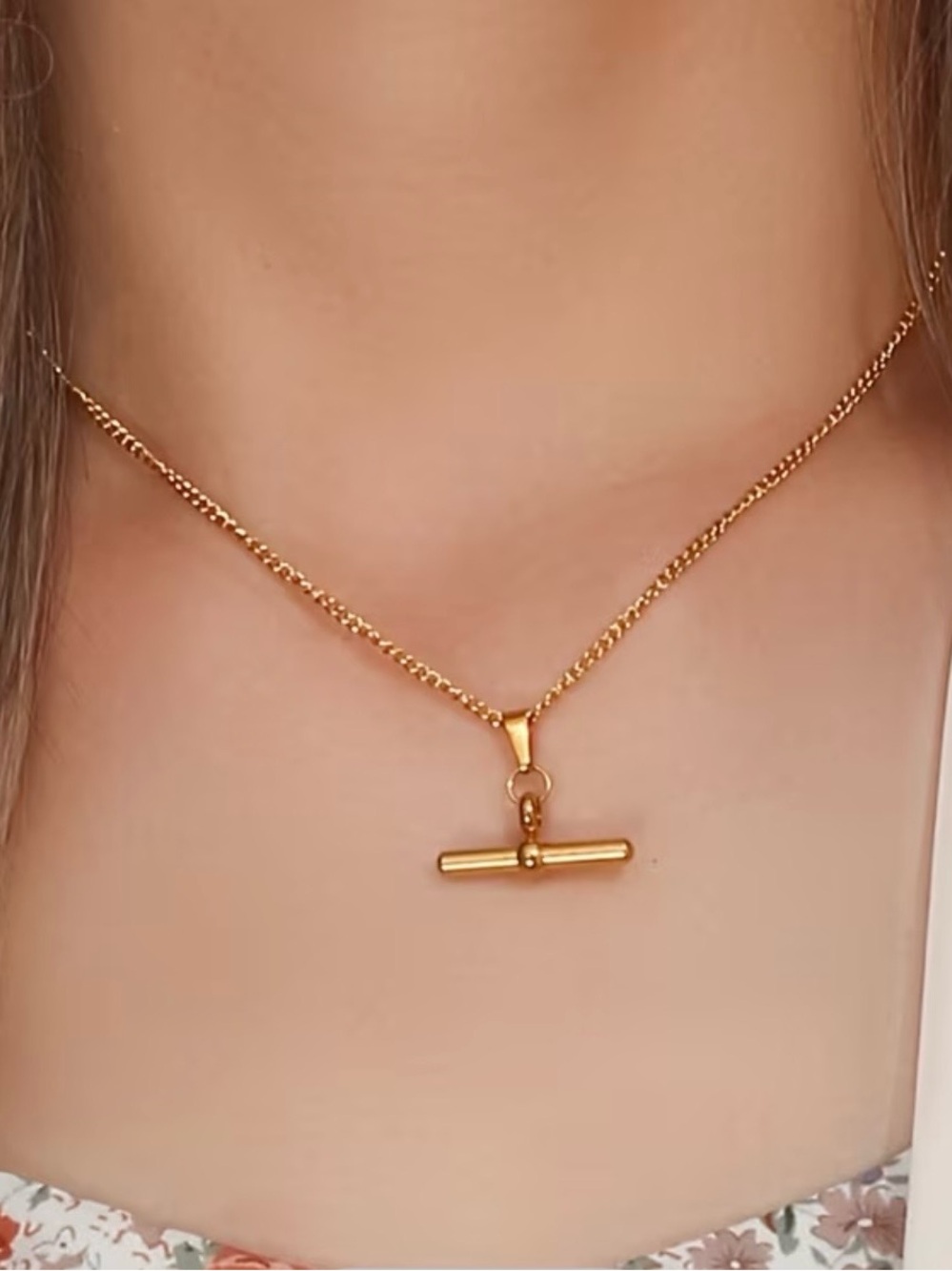 Golden Bar Toggle T-Bar Pendant Necklace